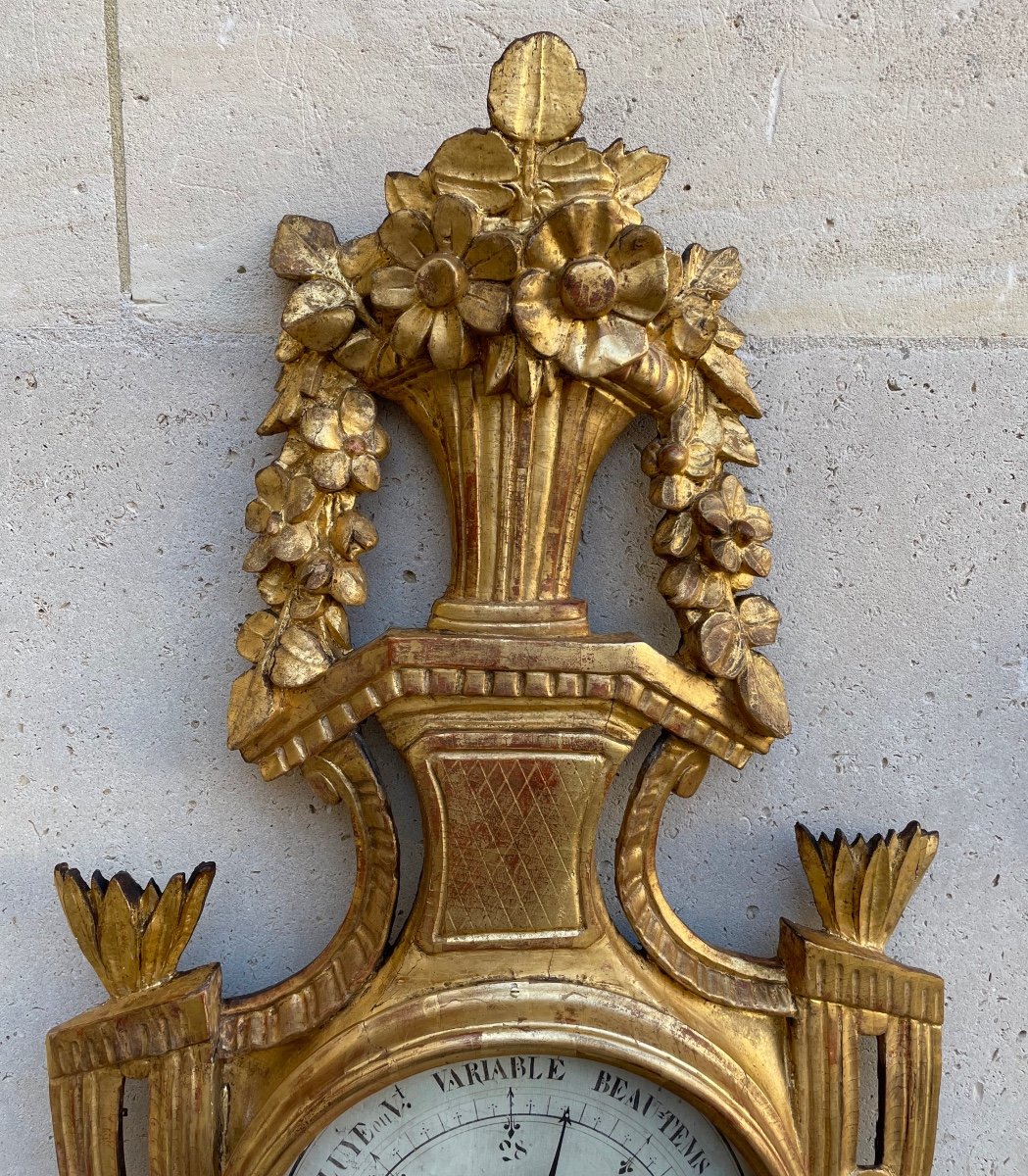 Baromètre d'époque Louis XVI En Bois Doré , signé CICERY. Fournisseur de la famille Royale-photo-2