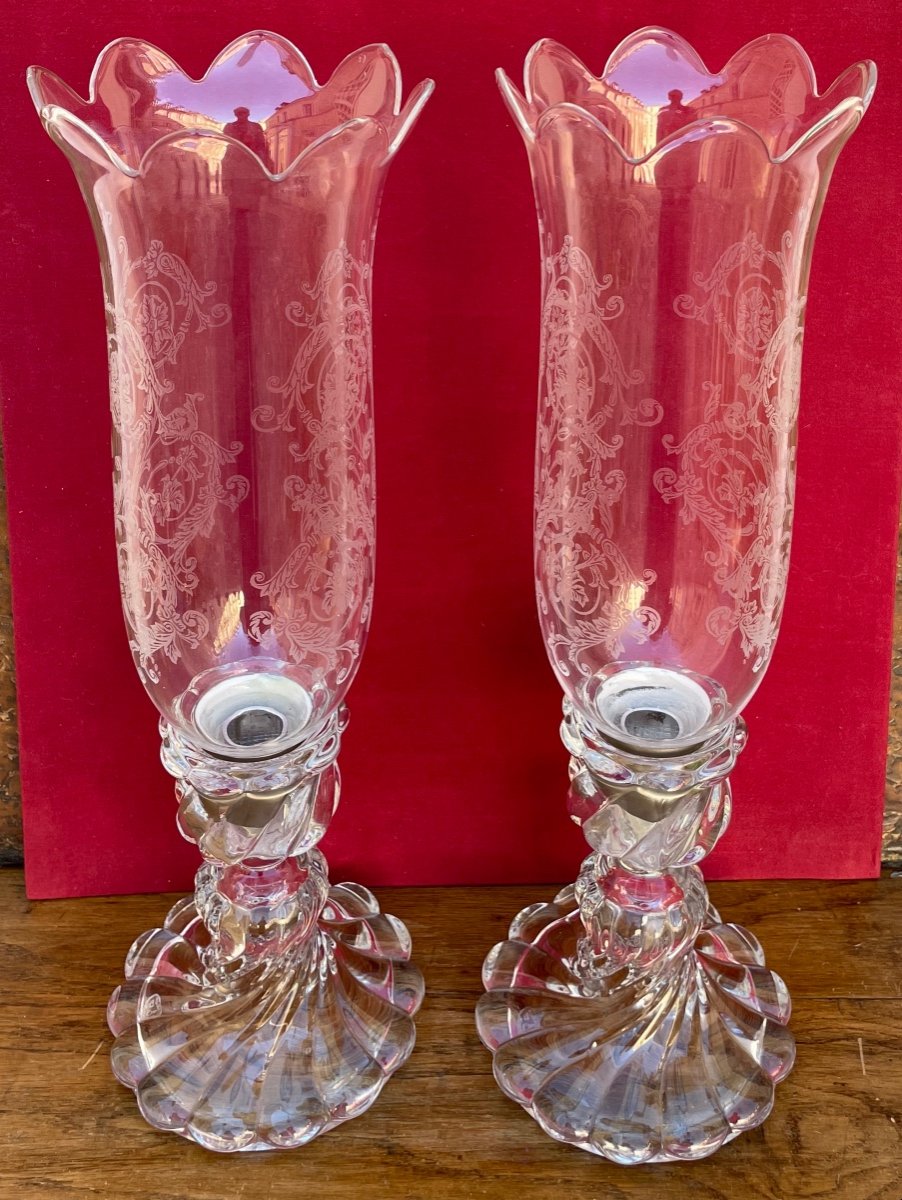 Pair Of Candle Holders Signed Baccarat-photo-3