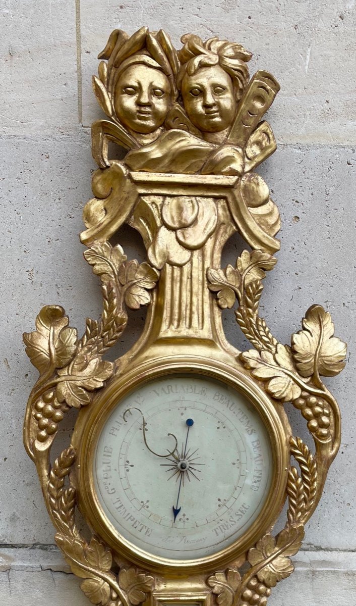 Louis XVI Period Barometer In Golden Wood. To The Bacchus Children-photo-2