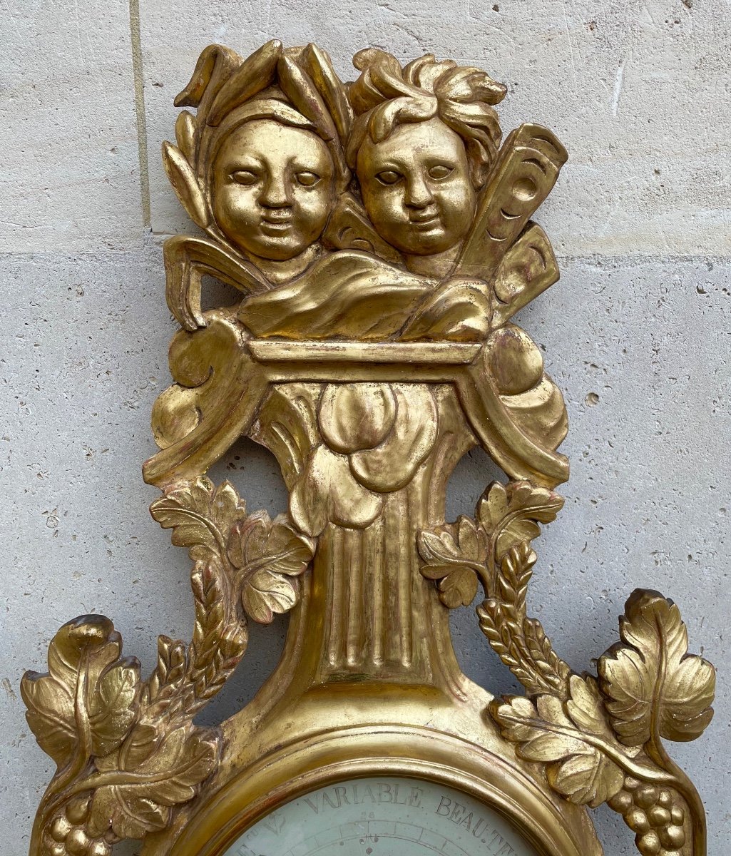 Louis XVI Period Barometer In Golden Wood. To The Bacchus Children-photo-3