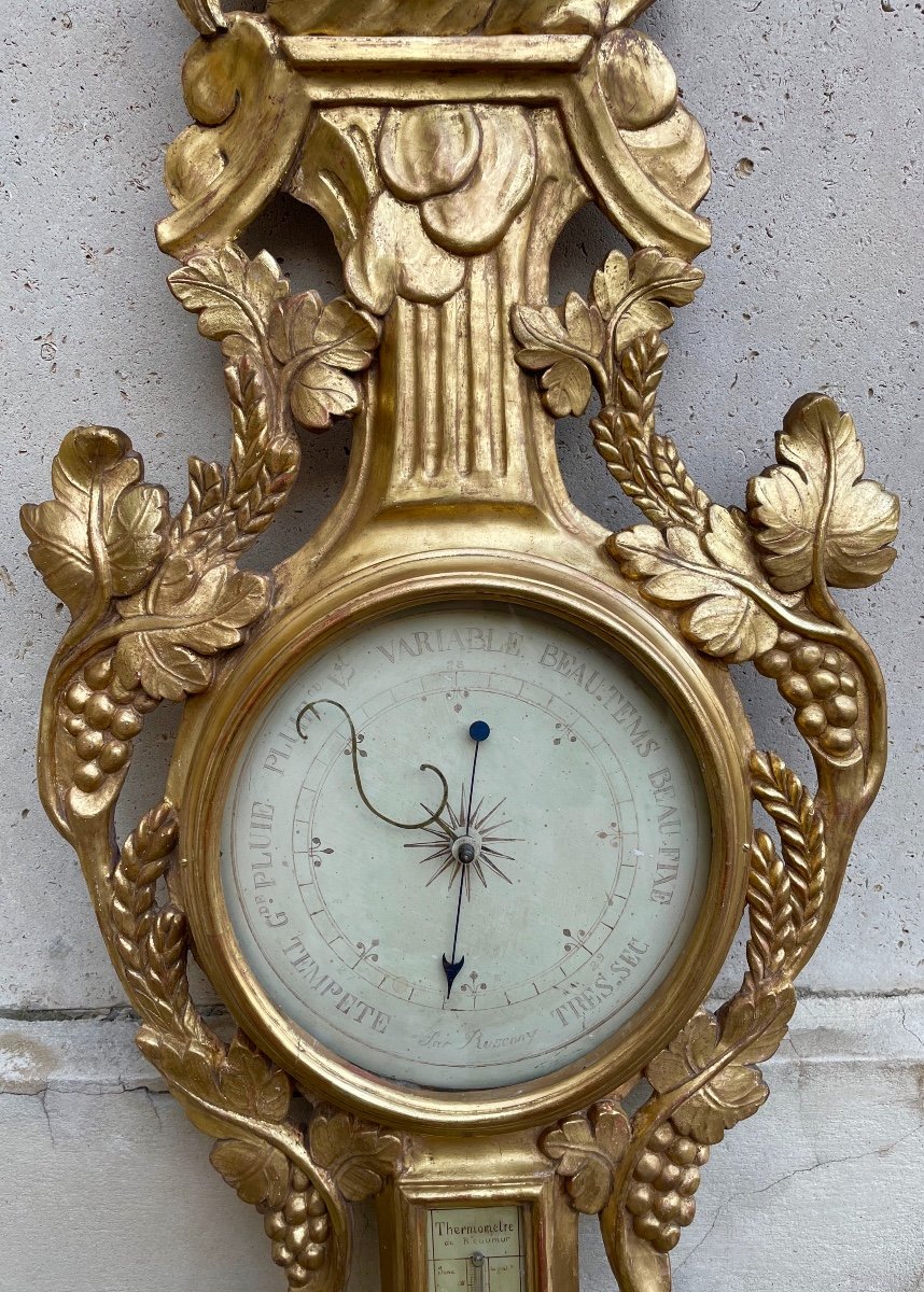 Louis XVI Period Barometer In Golden Wood. To The Bacchus Children-photo-6