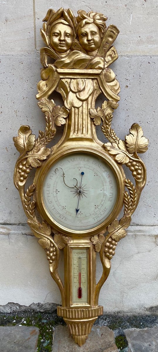 Louis XVI Period Barometer In Golden Wood. To The Bacchus Children