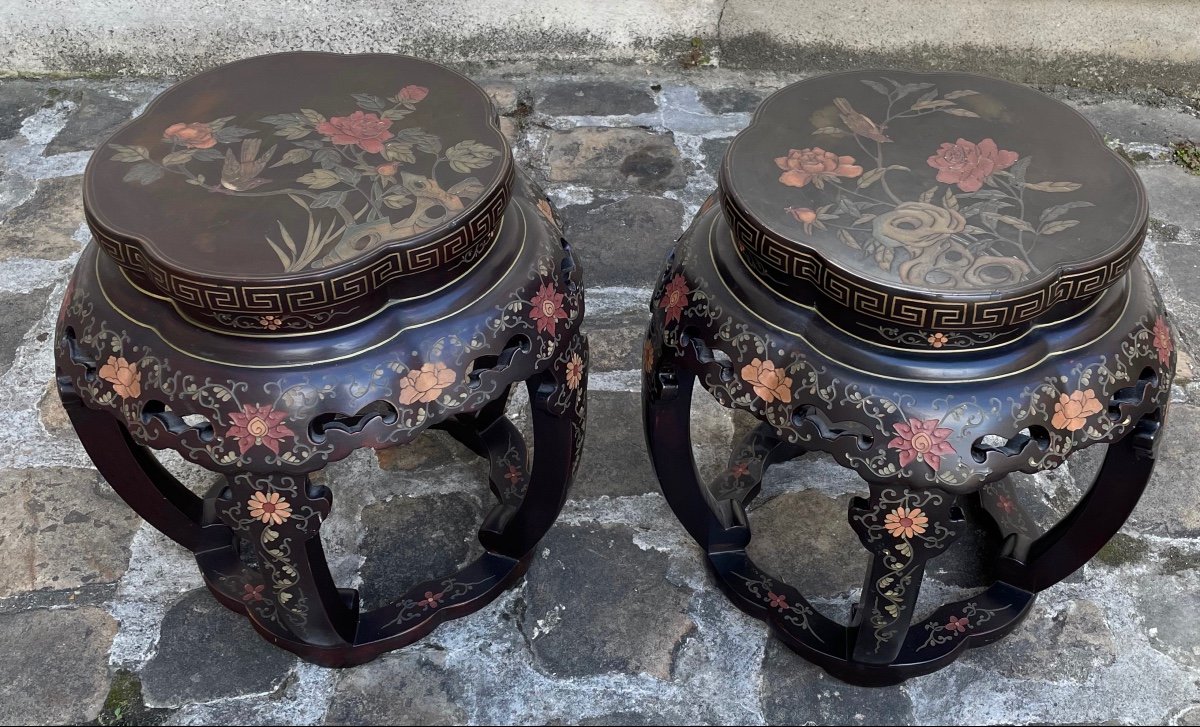 Pair Of Small Bolsters In Low Pedestal Table