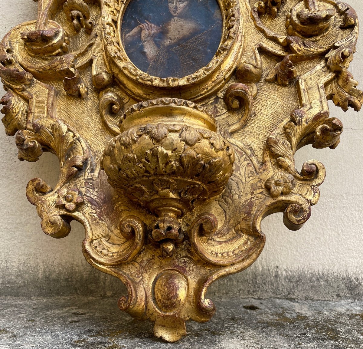 Bénitier En Bois Sculpté Et Doré d'époque Louis XIV-photo-1