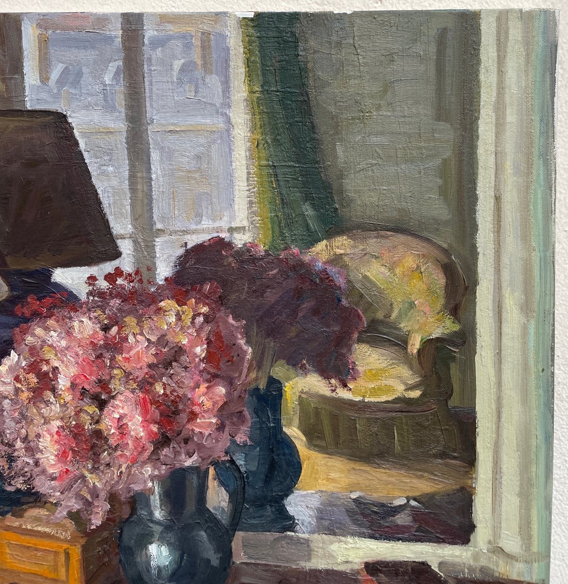 Painting. Louis Peyré. Oil On Canvas. The Pink Bouquet-photo-3