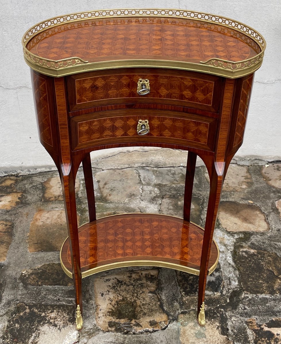 Transition Style Kidney Table, Inlaid On All Sides-photo-4