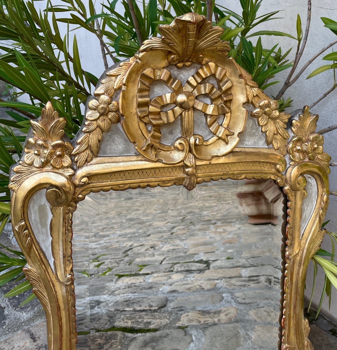 Miroir Louis XVI En Bois Sculpté Et Doré .-photo-2