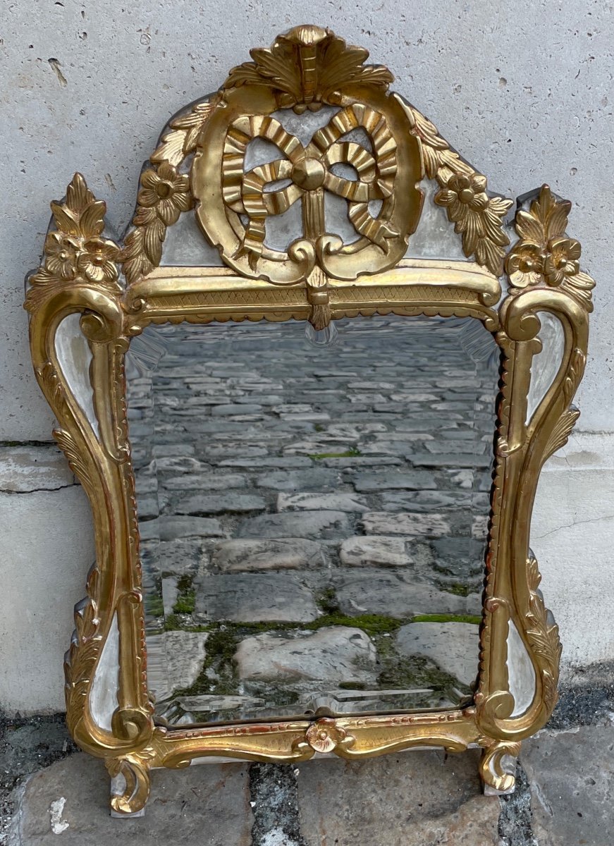 Miroir Louis XVI En Bois Sculpté Et Doré .-photo-3