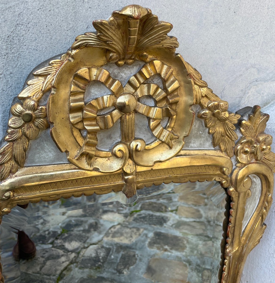 Miroir Louis XVI En Bois Sculpté Et Doré .-photo-1