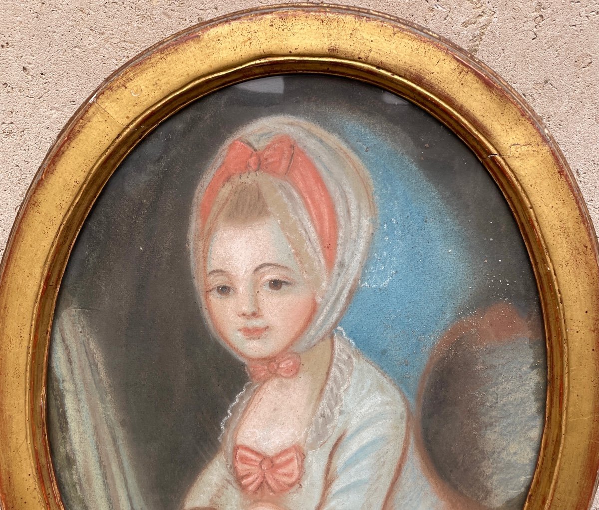 Tableau. Pastel. Portrait de fillette d'époque Louis XVI-photo-2