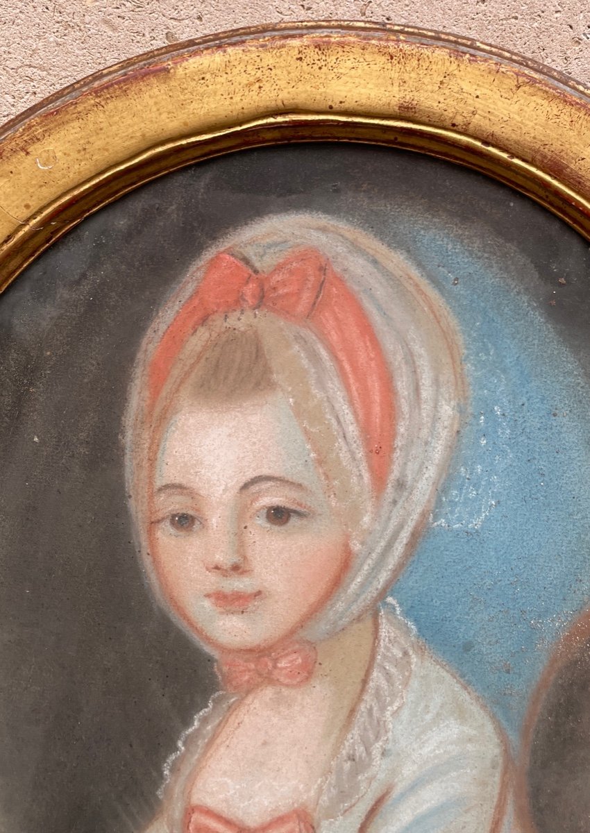 Tableau. Pastel. Portrait de fillette d'époque Louis XVI-photo-3