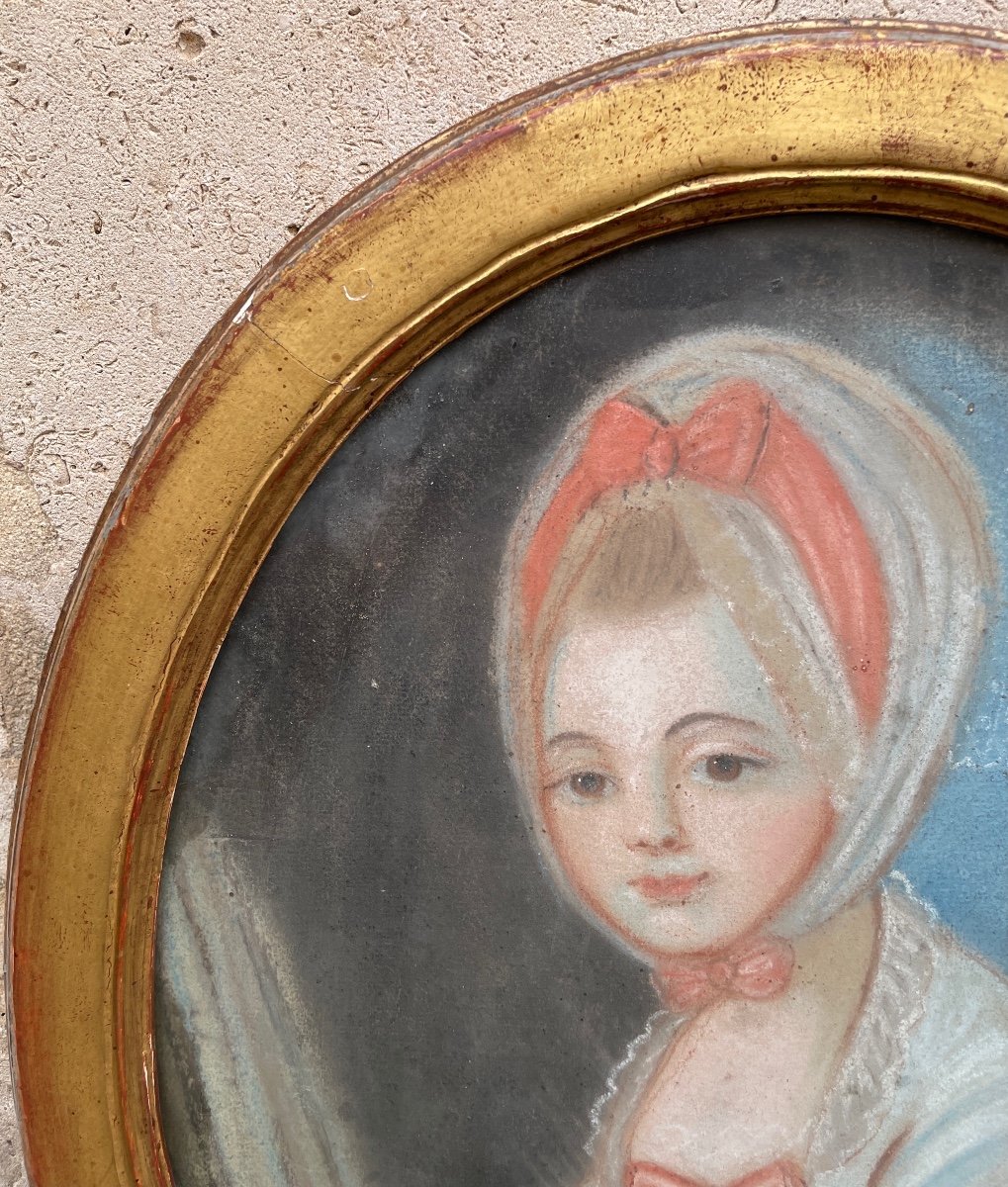 Tableau. Pastel. Portrait de fillette d'époque Louis XVI-photo-2