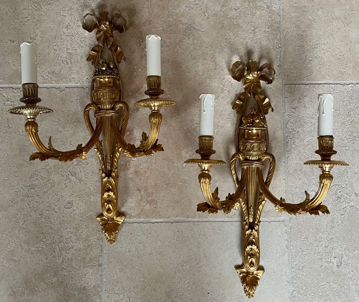 Pair Of Louis XVI Wall Lights, In Gilt Bronze.