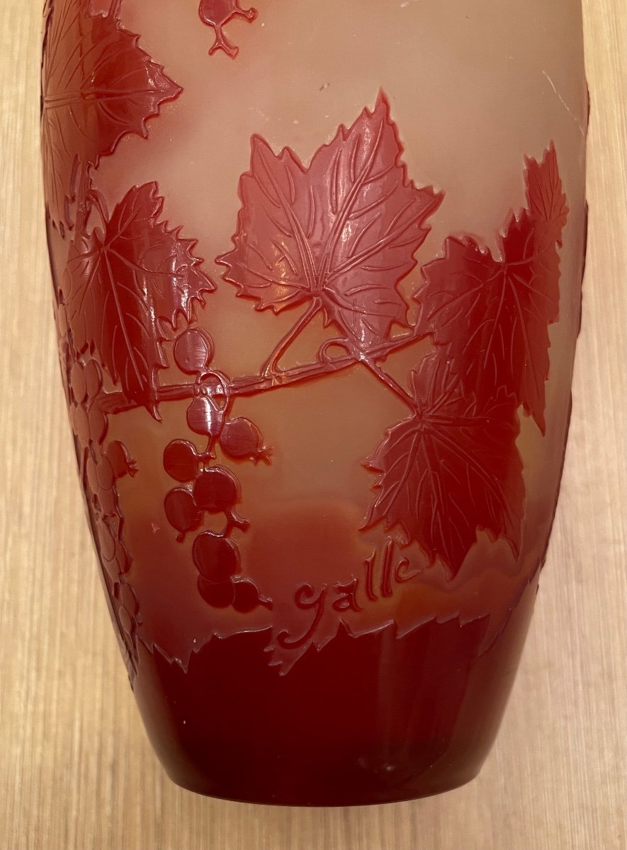 Emile Gallé. Vase Art Nouveau Aux Feuilles De Vigne Rouges-photo-2