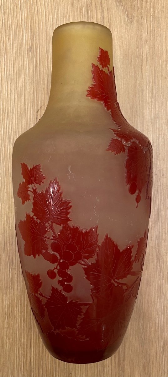 Emile Gallé. Vase Art Nouveau Aux Feuilles De Vigne Rouges-photo-2