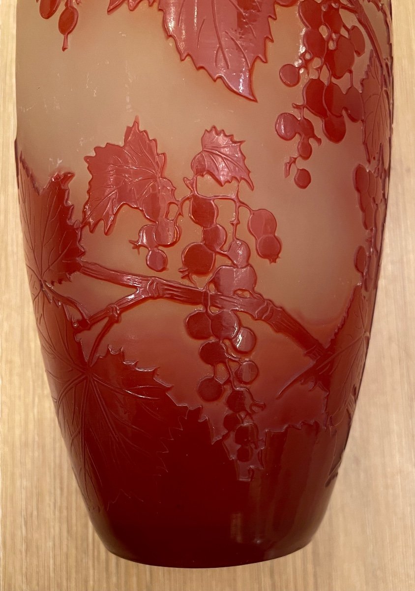 Emile Gallé. Vase Art Nouveau Aux Feuilles De Vigne Rouges-photo-4