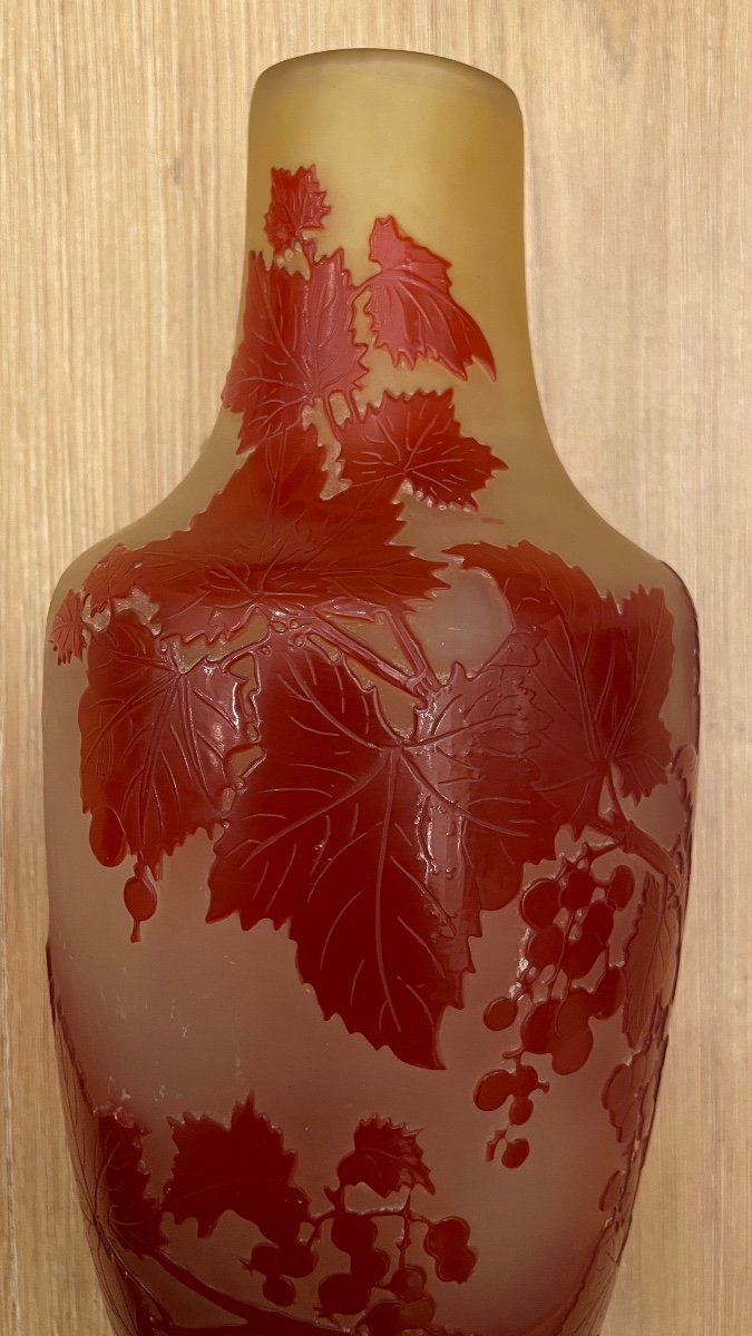 Emile Gallé. Vase Art Nouveau Aux Feuilles De Vigne Rouges-photo-5