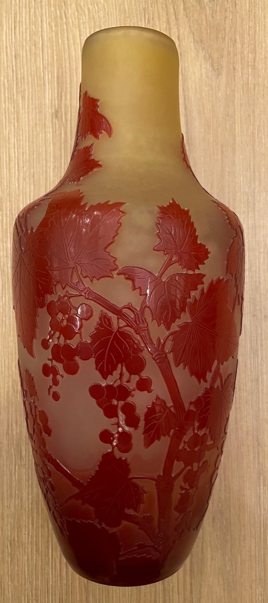 Emile Gallé. Vase Art Nouveau Aux Feuilles De Vigne Rouges-photo-6