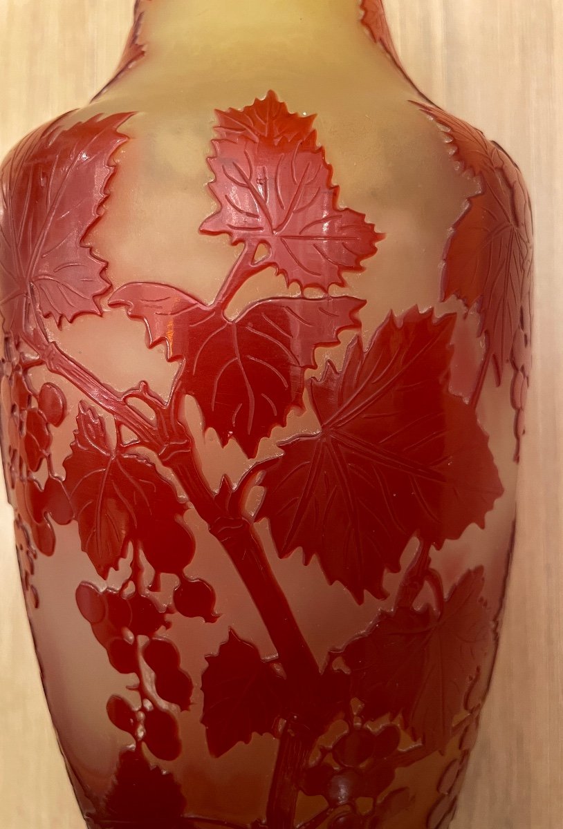 Emile Gallé. Vase Art Nouveau Aux Feuilles De Vigne Rouges-photo-7