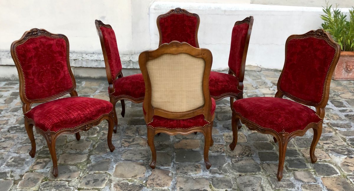 Six Lyonnaise Chairs Louis XV Period In Walnut-photo-2