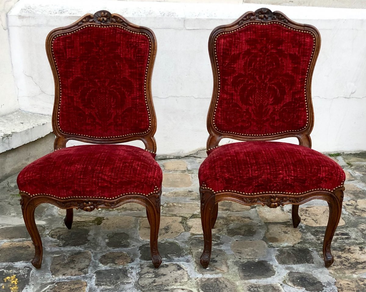 Six Lyonnaise Chairs Louis XV Period In Walnut-photo-3