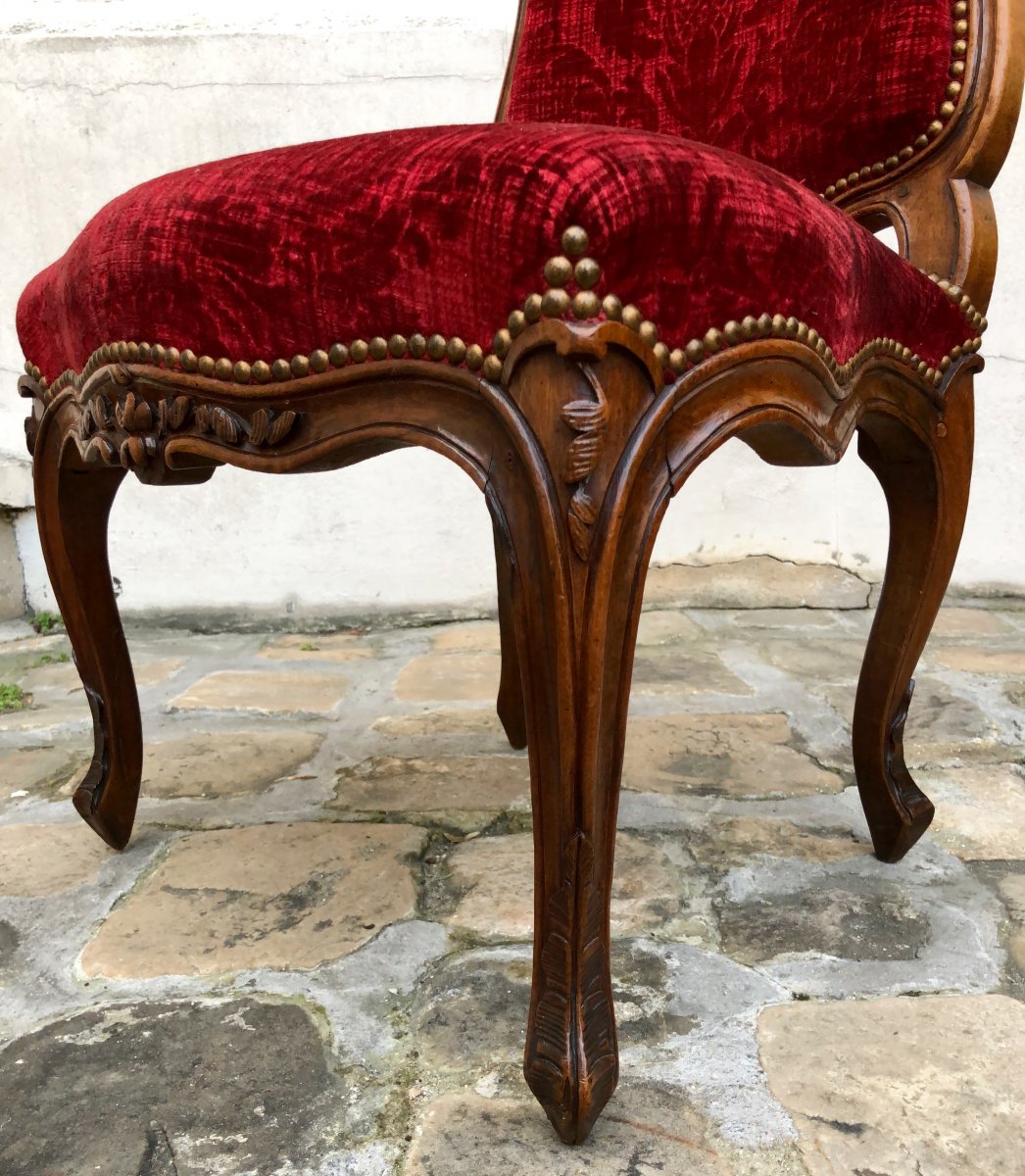 Six Lyonnaise Chairs Louis XV Period In Walnut-photo-7