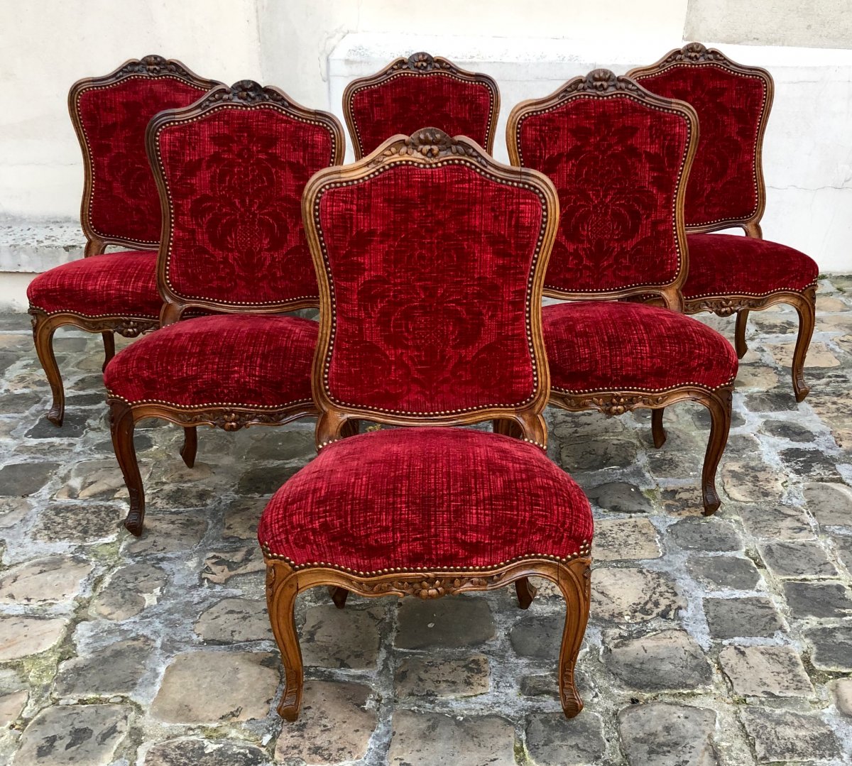 Six Lyonnaise Chairs Louis XV Period In Walnut