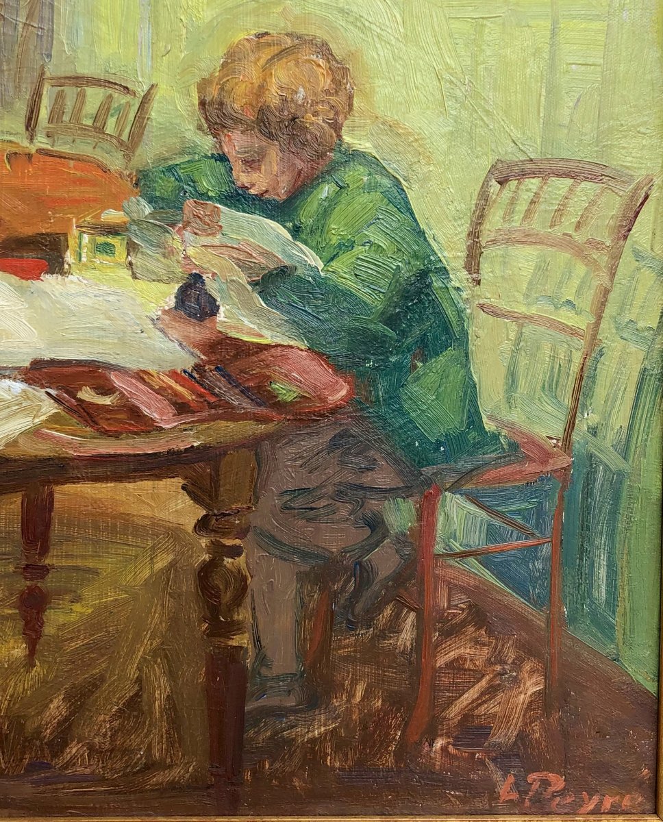 Louis Peyré . Huile Sur Bois . Les Devoirs Du Soir-photo-3