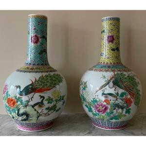 Pair Of Chinese Vases In Hard Porcelain