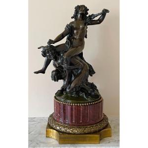 Bronze Sculpture, After Clodion. Young Bacchante Riding A Faun