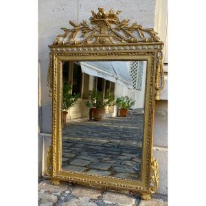 Miroir d'époque Louis XVI En Bois Doré Et Laqué 