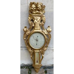 Louis XVI Period Barometer In Golden Wood. To The Bacchus Children