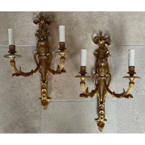 Pair Of Louis XVI Wall Lights, In Gilt Bronze.