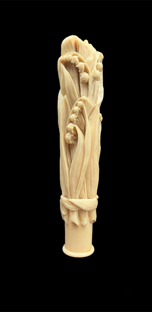 Large Parasol Knob In Ivory From Dieppe - Au Muguet 19th Century -photo-1