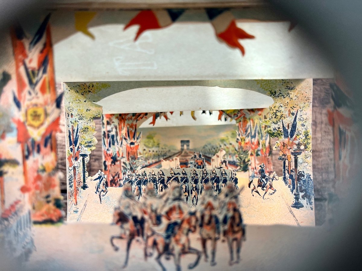 Rare Pre-cinema Diorama - Parade On The Champs Elysees - Bigot Brothers 1870-photo-2