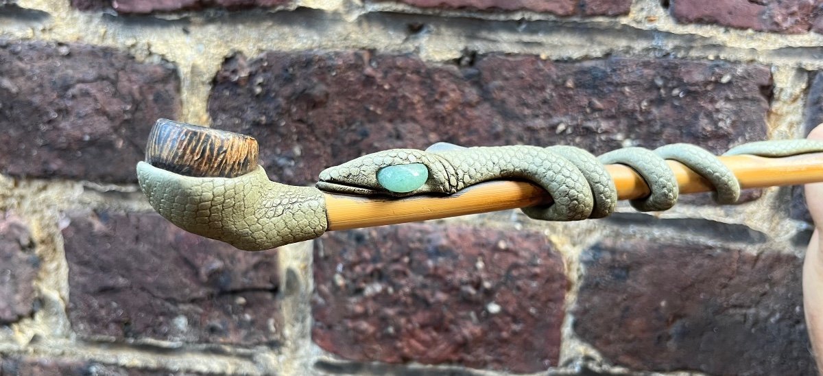 Japan Kiseru Pipe - Au Serpent - Bamboo Jade And Terracotta XX-photo-8