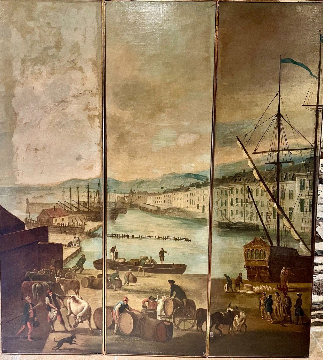 Triptyque Du Port De Toulon Huile Sur Toile