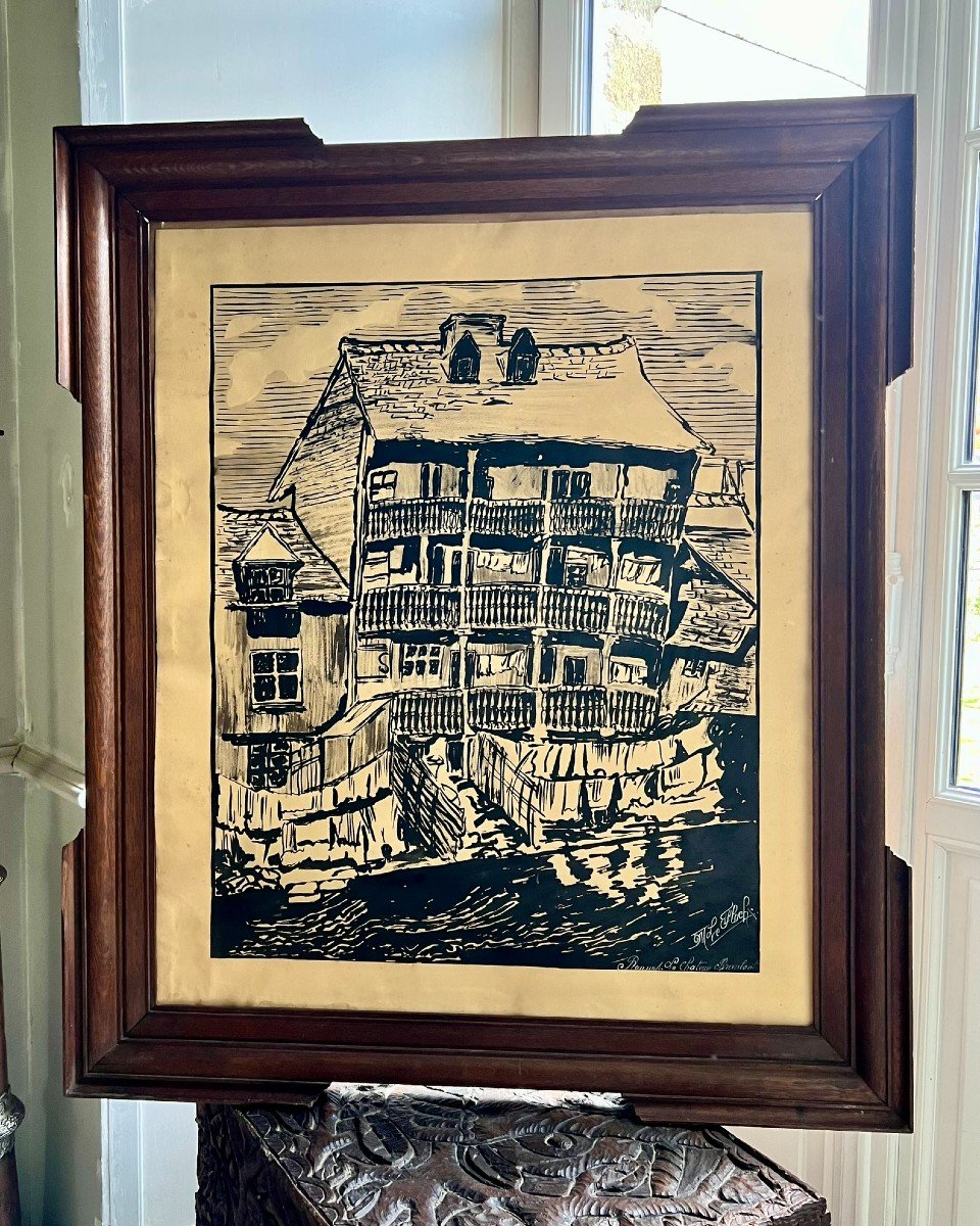 "le Château Branlant" Encre Sur Papier