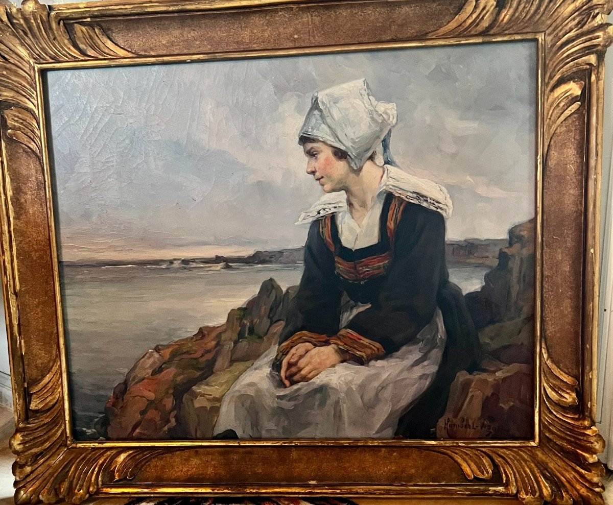 Breton Woman Sitting Waiting For The Return Of The Fishermen By Léonie Humbert Vignot-photo-2