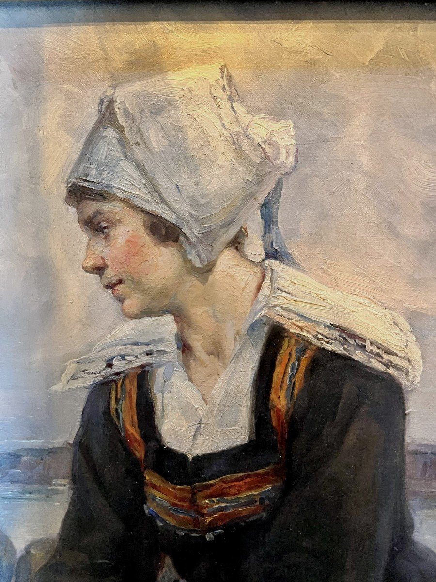 Breton Woman Sitting Waiting For The Return Of The Fishermen By Léonie Humbert Vignot-photo-4