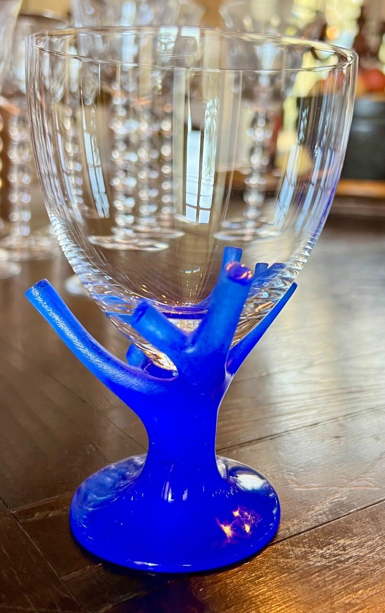 8 "trapani" Glasses In Blue Coral By Garouste And Bonetti For Daum France-photo-4