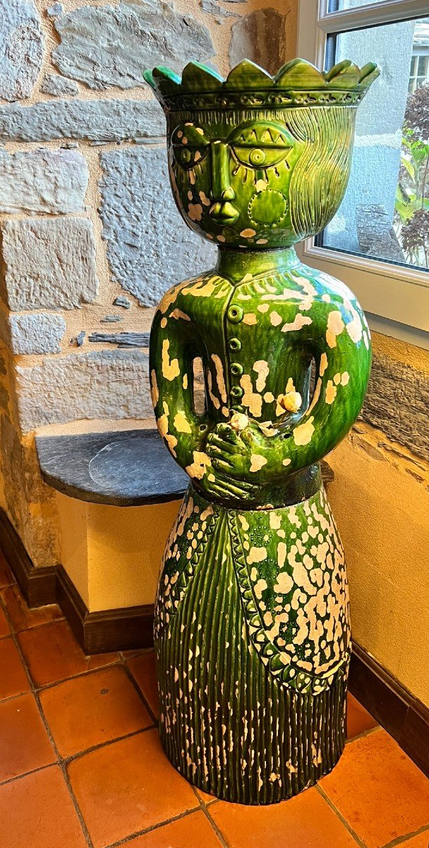 Large Anthropomorphic Planter In Green Glazed Terracotta – Roland Zobel-photo-2