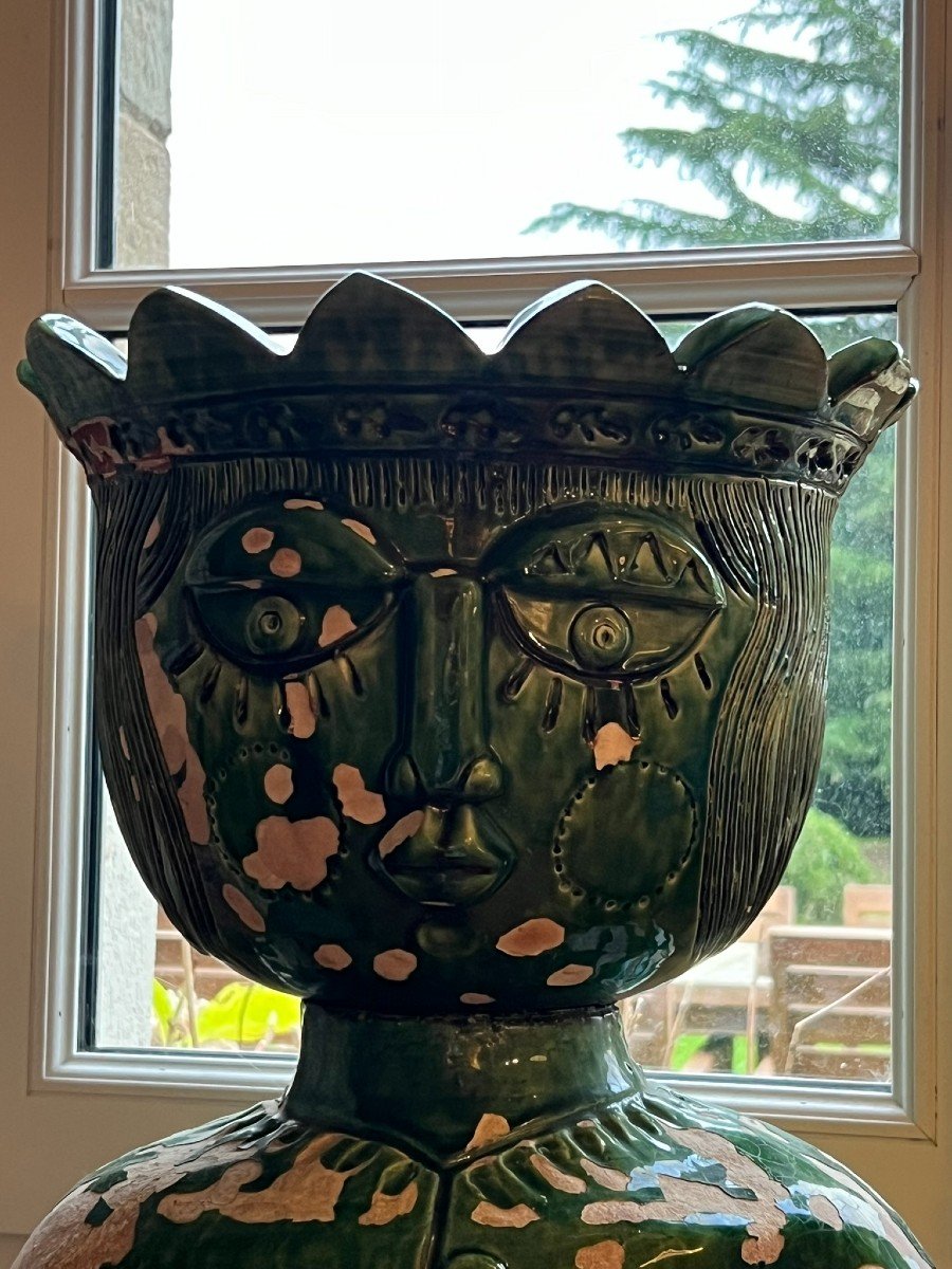 Large Anthropomorphic Planter In Green Glazed Terracotta – Roland Zobel-photo-4