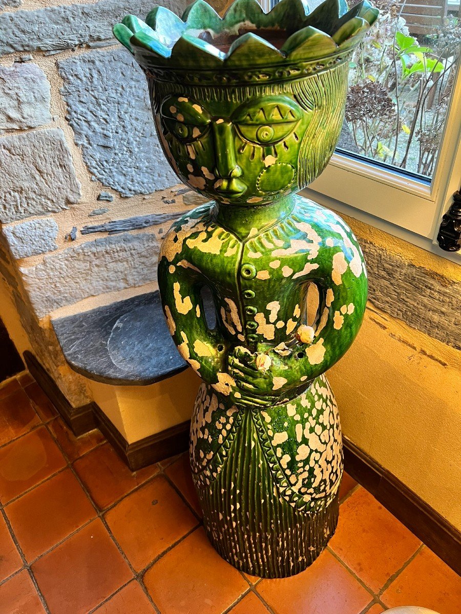 Large Anthropomorphic Planter In Green Glazed Terracotta – Roland Zobel-photo-5