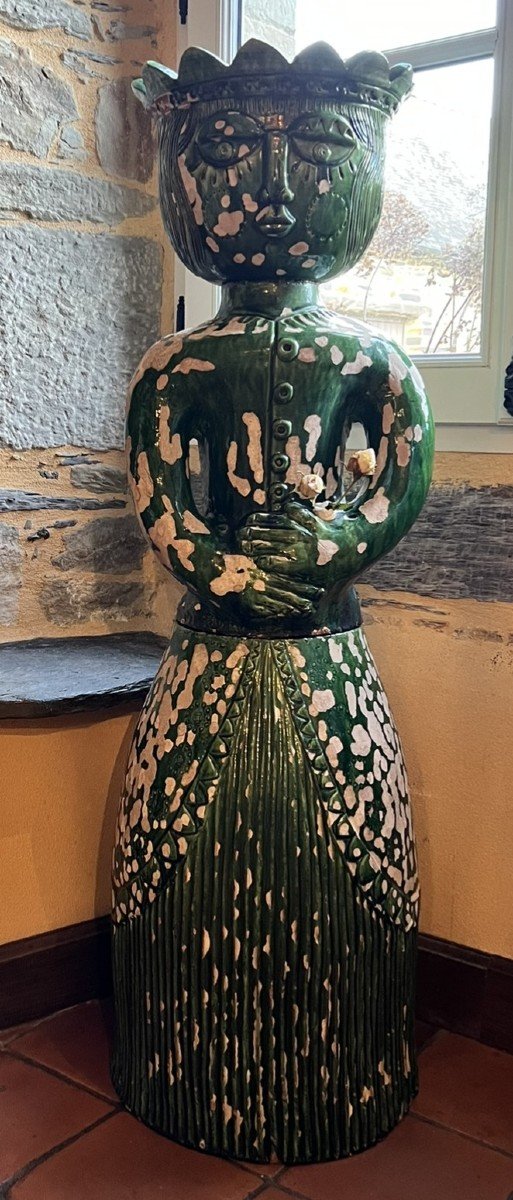 Large Anthropomorphic Planter In Green Glazed Terracotta – Roland Zobel