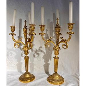 Pair Of Candelabra In Chiseled And Gilded Bronze