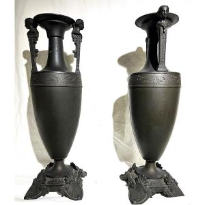 Paire De Vases En Bronze Et Tôle Fin XIXème Siècle