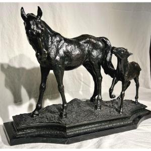 Mare And Her Foal. Bronze By Milo