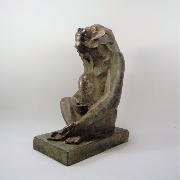 Akop Gurdjan After (1881-1948) Sitting Baboon Bronze -photo-1