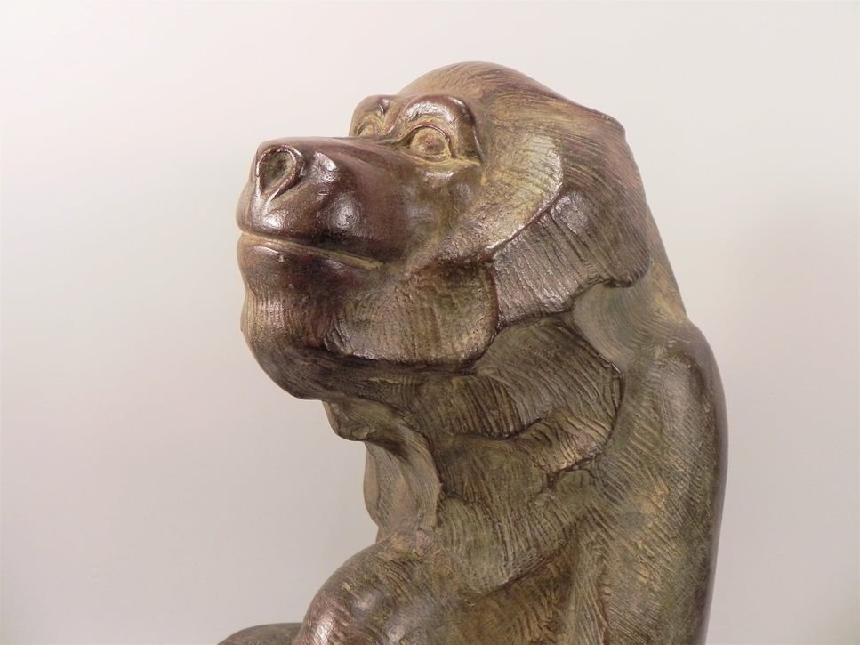 Akop Gurdjan After (1881-1948) Sitting Baboon Bronze -photo-3